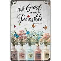 with God All Things are Possible Metal Tin Sign Wall Hanging Decoration Floral Wall Decor Religious Scripture Bible Verses Decoration Plaque for Home Office School Classroom Nursery Decor 5.5x8 Inch