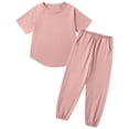 thumbnail image 5 of Girls Sweatsuit Set Girls 2 Piece Outfits Cap Sleeve Tops Long Wide Leg Pants Set Sweatsuits 6-14 Years, 5 of 6