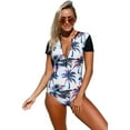 thumbnail image 2 of Womens Zip Front Printed Half Sleeve/Long Sleeve One Piece Swimsuit and Zip Front Long Sleeve Rashguard and Ruched High Neck Plunge Mesh Tankini Sets Bundle, 2 of 8