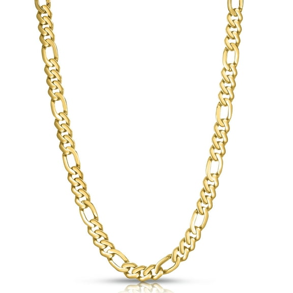 Floreo 10k Yellow Gold 7mm Lite Figaro Monaco Link Chain Necklace