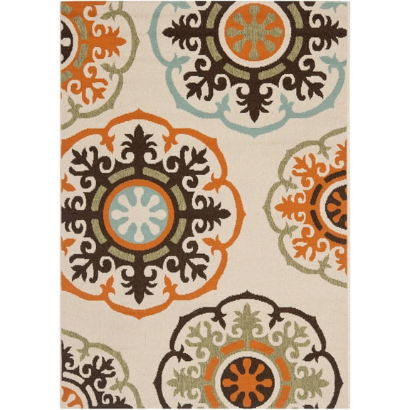 SAFAVIEH Veranda Maras Geometric Indoor/Outdoor Area Rug, 5'3" x 7'7", Cream/Terracotta