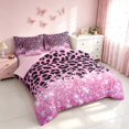 thumbnail image 2 of Homewish Leopard Print Queen Bedding, Pink Blings Print Bedding Comforter Set Queen, Pink Reversible, 7 Pieces, 2 of 7
