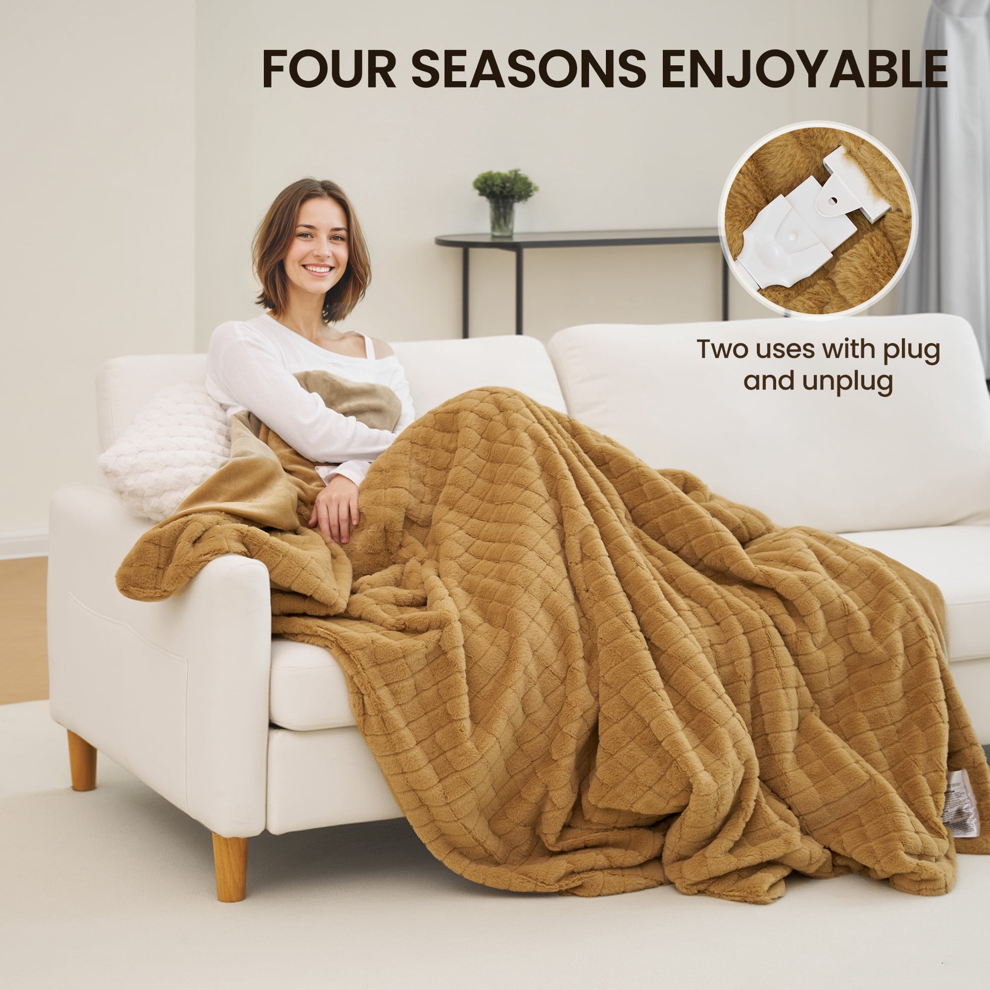 MaxKare Heated Blanket Full Size, Electric Blanket with 6 Heat Settings, 10H Auto-off, Faux Fur/Flannel, Plaid Pattern