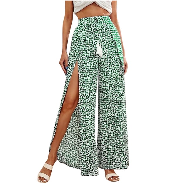 Mujer Casual Floral Impreso Vendaje Elasty Derramado Maxi Pantalones Pantalones De Pierna Ancha Fridja alkflakhf34831