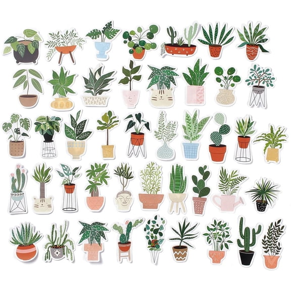 1 Set 44Pcs 44 Styles Plant Theme Paper Stickers Sets Adhesive Decals