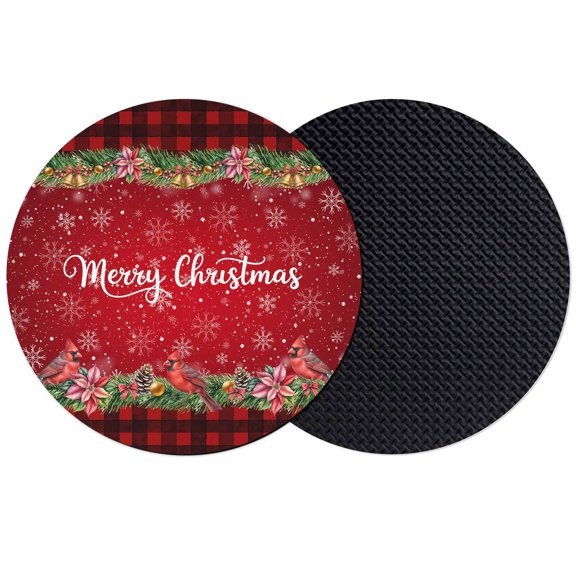 Red Plaid Christmas Coasters Set of 2, Absorbent Coasters for Drinks, Xmas Snowflake Poinsettia Botanical Coaster for Desk Coffee Table Protection, Home Decor House Warming Gifts 4"