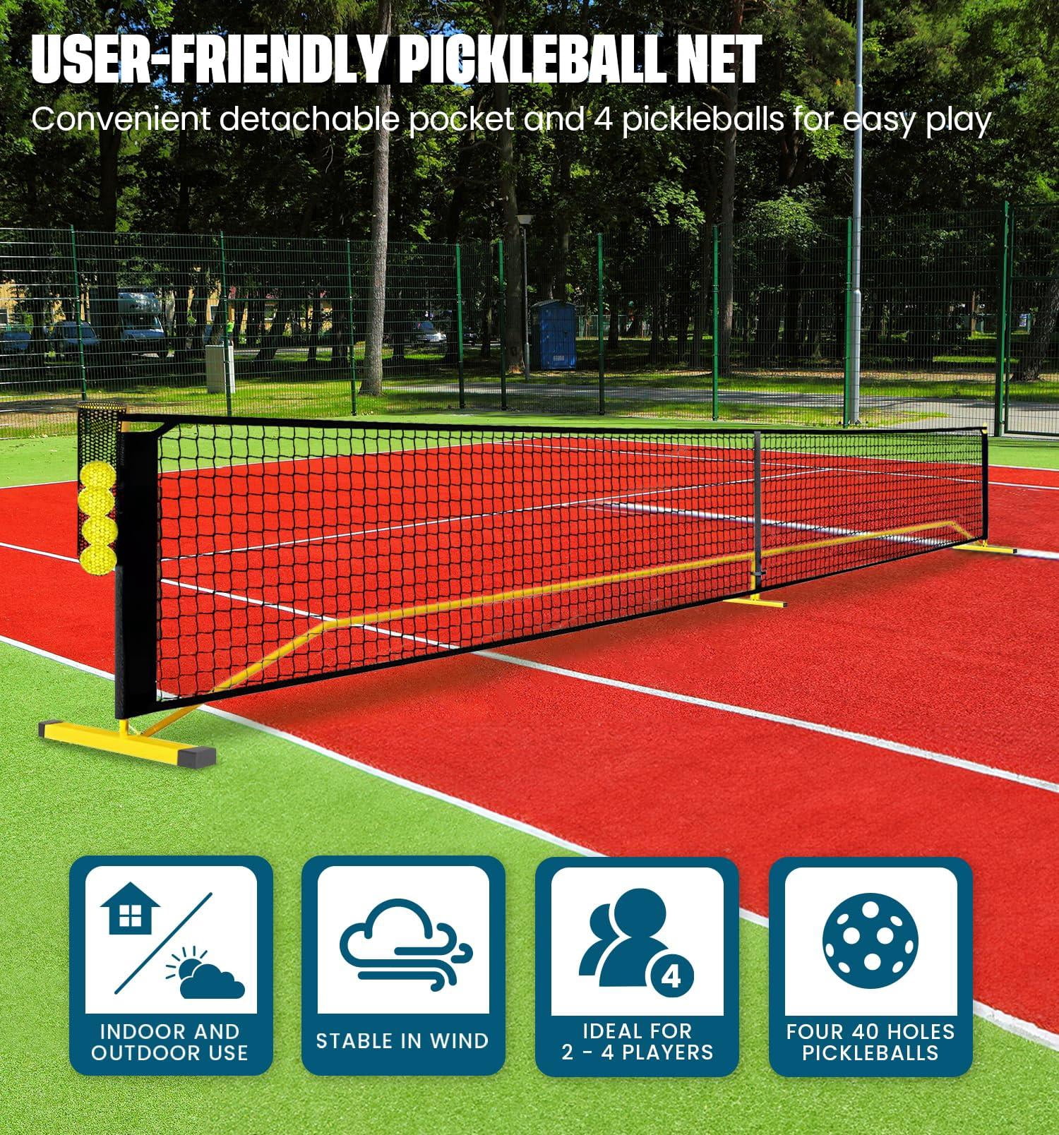 Portable Pickleball Net Set  22 Ft Regulation Size Pickle Ball With Collector 4 Balls And Carry Bag Easy Setup For Outdoor Indoor Driveway
