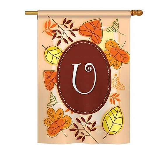 Autumn U Initial Fall - Seasonal Harvest & Autumn Impressions Decorative Vertical House Flag - 28 x 40 in.