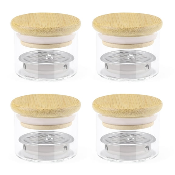 Sekonow 4 Pack Acrylic Nail Brush Cleaner Dappen Dish with Lid, Mesh Layered Nail Art Brush Monomer Liquid Wash Cup Glass Removal Jar for Sequins Glitter Powder, 1.5in High