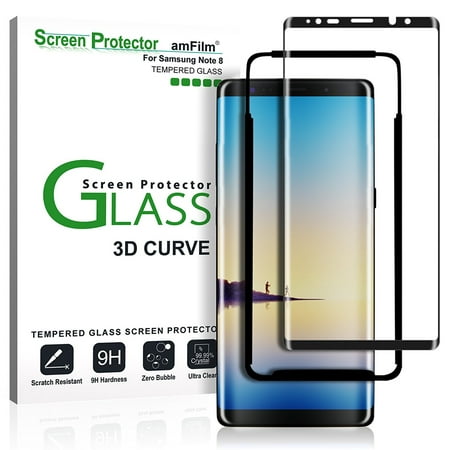 Galaxy Note 8 Screen Protector Glass - amFilm Full Cover (3D Curved) Tempered Glass Screen Protector with Dot Matrix for Samsung Galaxy Note 8