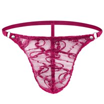 Mens Hot Pink Sheer Lace Thong Underwear - Ultra Soft Stretch Fabric, & Comfortable with Adjustable Ring Details for Men, Size XL,Size XL