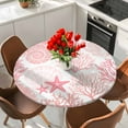 thumbnail image 2 of Coastal Pink Table Cloth, Round Fitted Tablecloths with Elastic Edge, Ocean Coral Starfish Shell Modern Sea Wipeable Waterproof Table Cover for Kitchen Wedding 36-44 Inches, 2 of 4