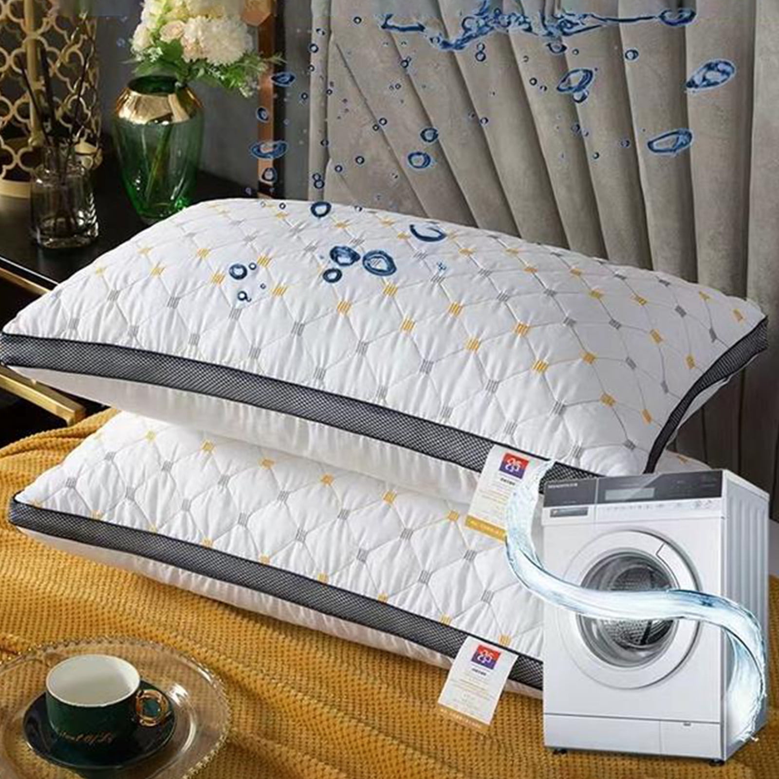 AuroraX White Decorative Bed Pillow Medium Soft Cooling Single Huge Overfilled Queen Bed Pillow for Side and Back Sleep Standard Bed Pillow Decor Gift for Women
