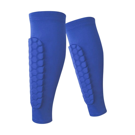 Men Calf Compression Sleeve Honeycomb Padded Shin Guard Shock Absorption Leg Support For Football Running Training Blue L