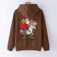 thumbnail image 4 of Mujer Otoño Invierno Navidad Color bloque dinosaurio linterna estampado cuello en V manga larga con capucha Tops pulóver blusa Fridja FKASFK3454, 4 of 4