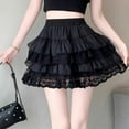 thumbnail image 5 of GEWSEY Women's Y2k Lace Ruffle Hem Mini Skirt Layered High Waisted A Line Skirt (Black, XL), 5 of 5