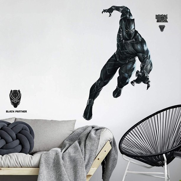 Giant BLACK PANTHER PEEL & STICK WALL DECALS Kids Room Marvel