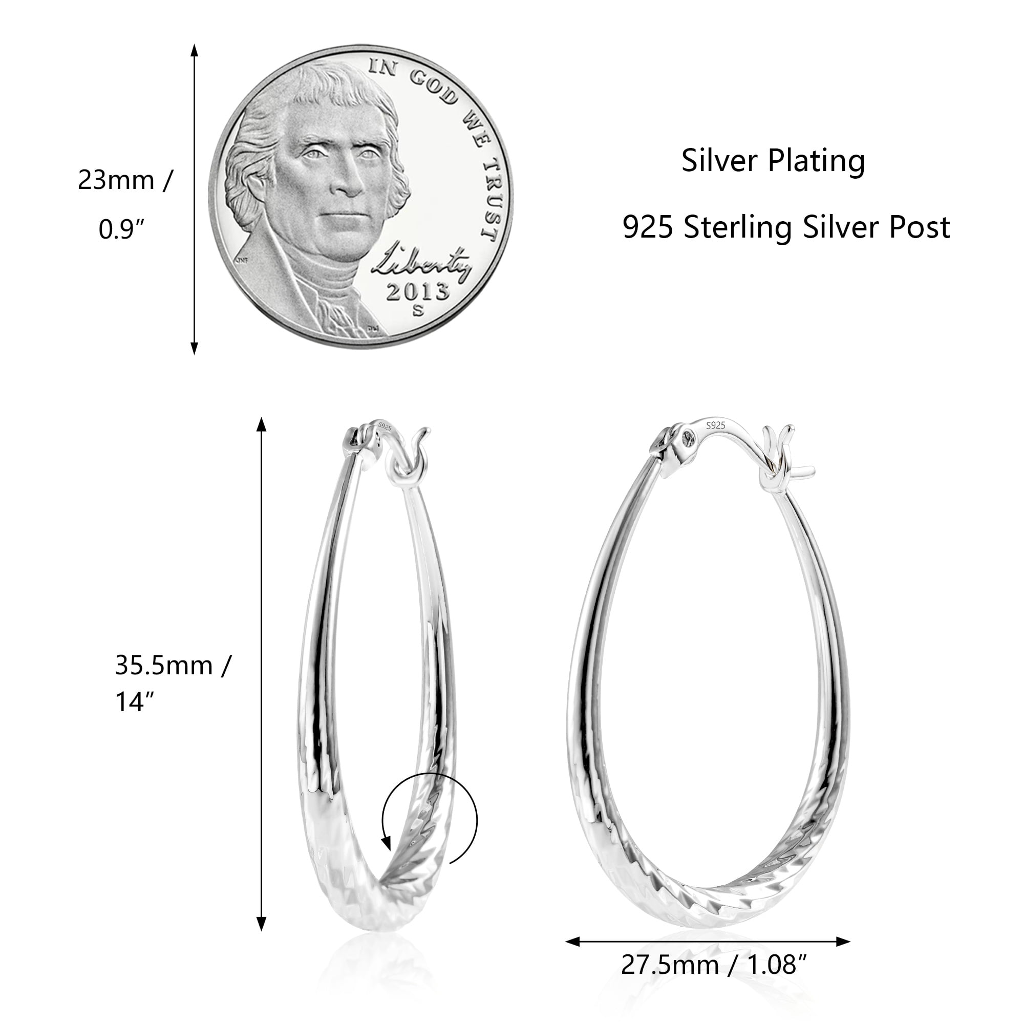 Alexcraft Silver Oval Hoop Earrings Hypoallergenic 14K Gold Plated Sterling Silver Lightweight Oval Hoop Earrings for Women