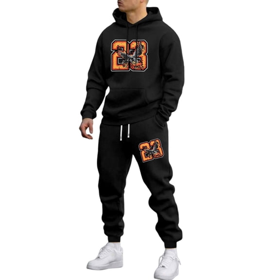 CONFREE Mens Tracksuit 2 Peice Sets Casual Men's Jogging Sweatsuit Set Number 23 Graphic Y2K Pullover Hoodies Pants Athletic Sweat Suit for Men