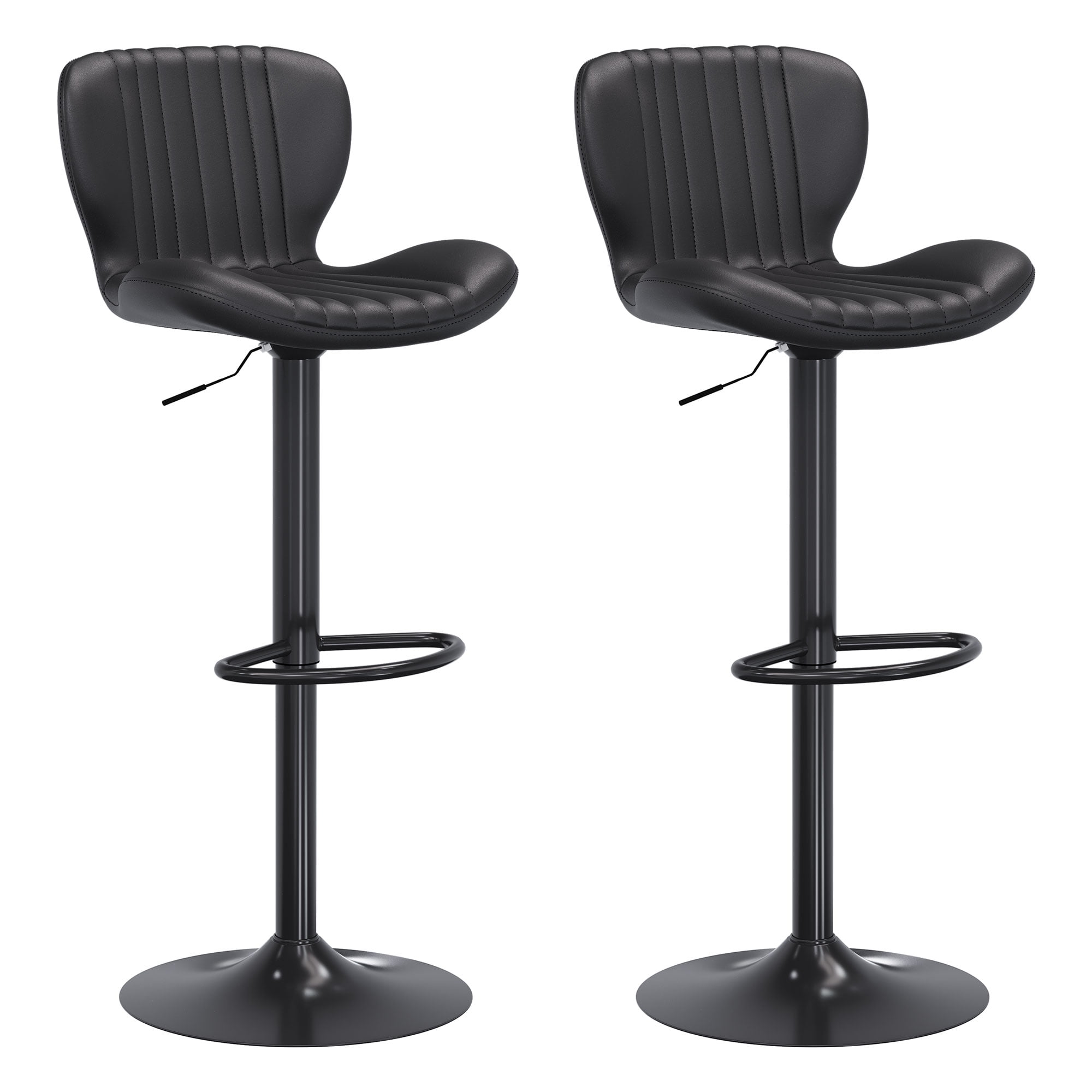 Walsunny Adjustable Bar Stools Set of 2 Leather Upholstered Swivel Counter Stools Counter Height Bar Stools with Large Base, Room Bar, Black