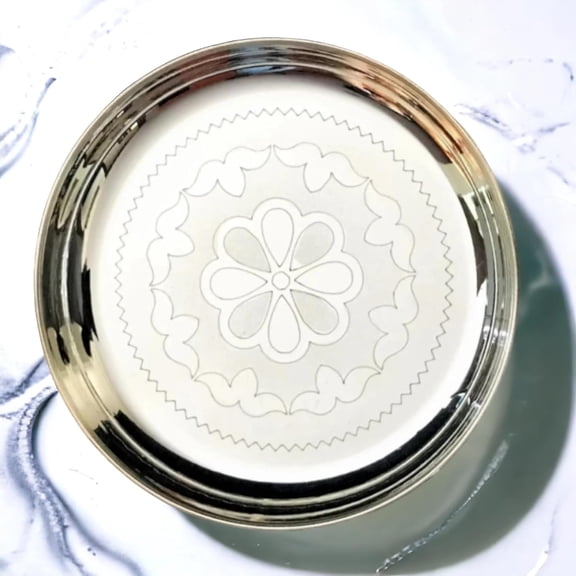 Sigaram 8 Inch German Silver Floral Disign Pooja Plate for Home &Temple Pooja Decore K2341