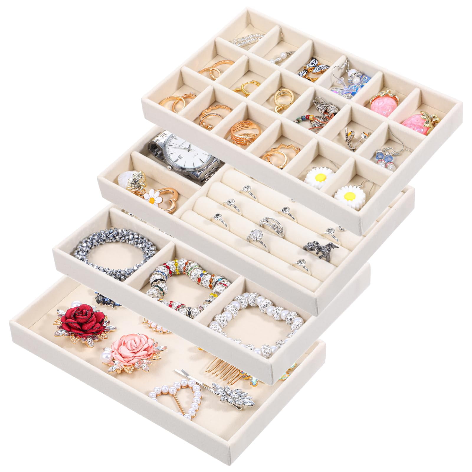 SPAKOWN 9-Piece Velvet Jewelry Organizer Tray Set - Adjustable Drawer Inserts For Earrings, Necklaces, Rings