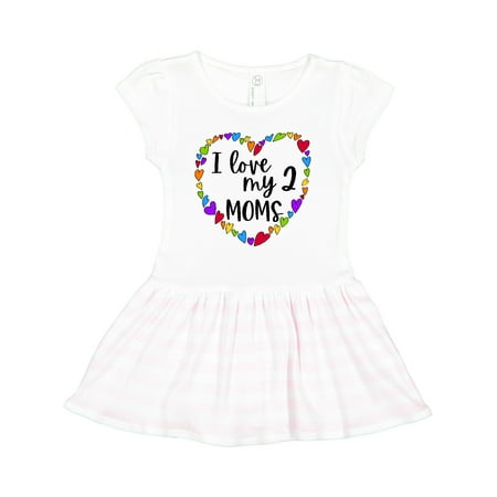 

Inktastic I Love My Two Moms- Pride Rainbow Hearts Gift Toddler Girl Dress
