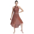 thumbnail image 2 of Doomiva Costume de Danse Lyrique pour Femmes Robe Haute-Basse Froncée avec Strass Jupe Justaucorps Rose Poussiéreux TTG, 2 of 7