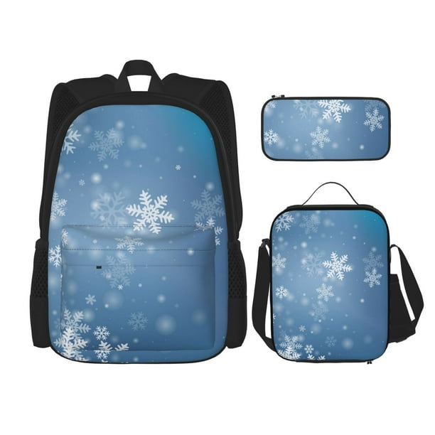 Fotbe Snowflakes1 Set Escolar 3 en 1 para Niños - Mochila Duradera con Lonchera Aislante y Estuche para Lápices - Mochila Escolar para Niños y Niñas