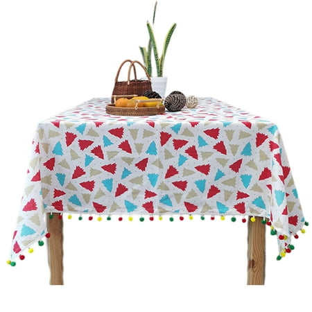 

HOFY Christmas Tablecloth Festive Diverse Styles Printing Rectangular Tassel Design Decorative Bright Color Santa Claus Table Cover for Party