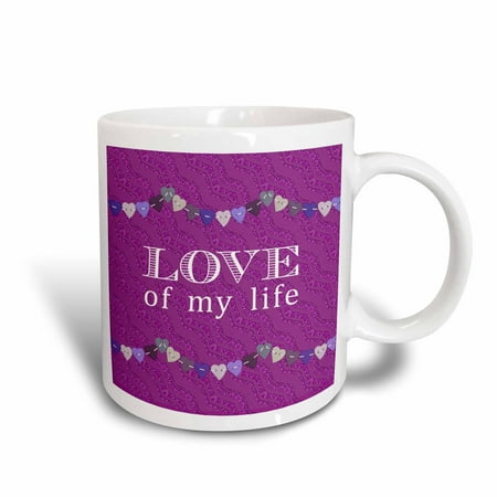 Purple Pink Hearts 3dRose Love of my Life Pink, Purple, Green, Tan Hearts on Plum Purple Glitter Look, Ceramic Mug, 11-ounce ()
