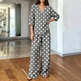 thumbnail image 4 of Women's Summer Polka Dot Printed 2 Piece Loungewear V Neck Long Sleeve Top & Loose Wide Leg Long Pants with Pockets Soft Casual Matching Pajama Set Gray, 4 of 6