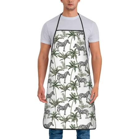 

Wukai Palm Trees Zebra Print Aprons Adjustable Bib Aprons Cooking Kitchen Chef Apron for Women and Men