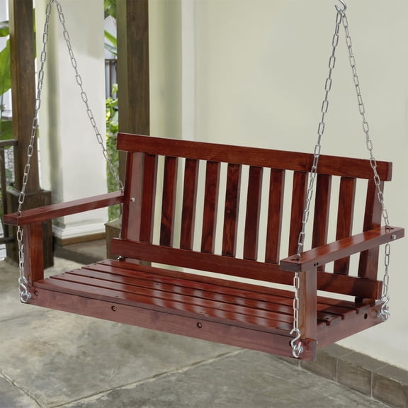 4FT Wooden Porch Swing Heavy Duty Outdoor Bench with Chains for  Garden