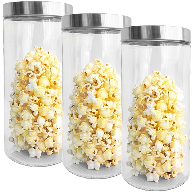 JS Gourmet - Set of 3 Glass Containers with Airtight Lid, 2100ml Capacity