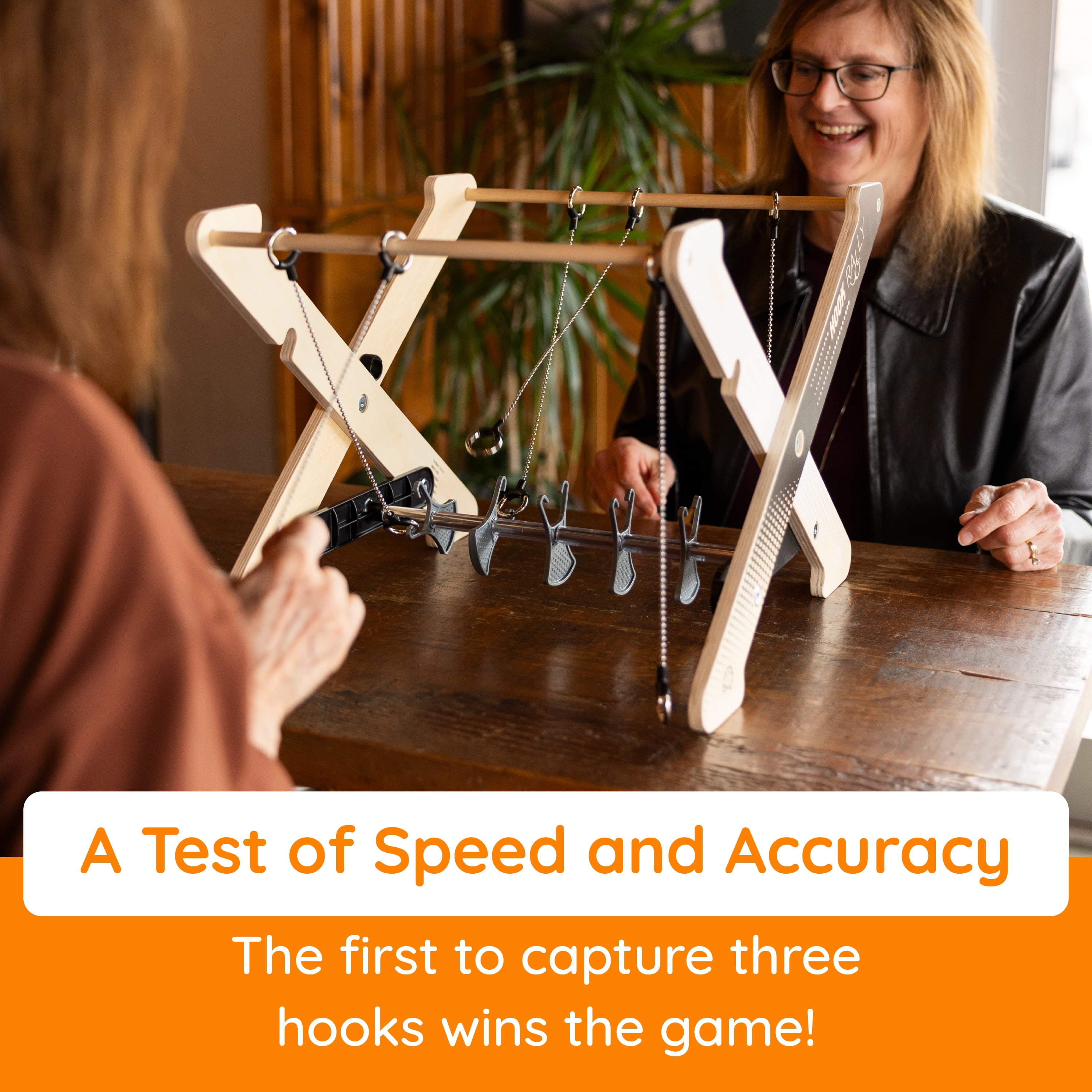 Hook Rally Portable Wooden Tabletop Skill Challenge, Ring Toss Game for Kids and Adults