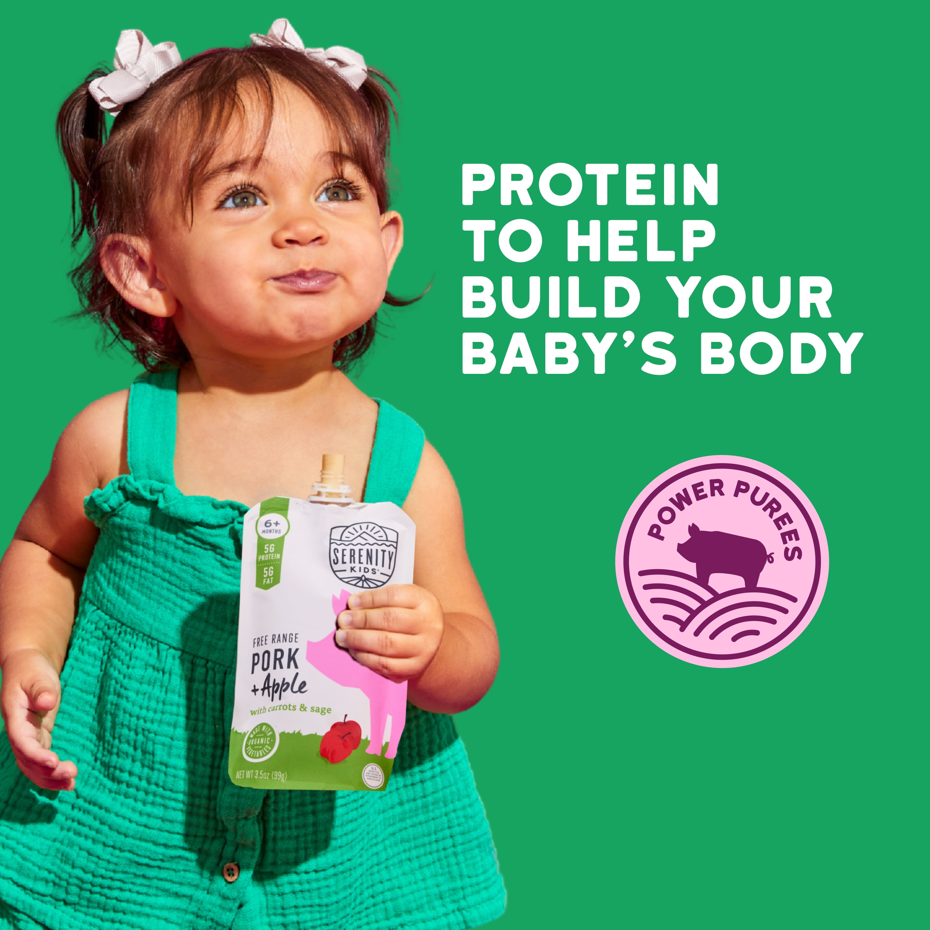 (12 pack) Serenity Kids Stage 2 Baby Food Pouch Free Range Pork & Apple with Organic Carrots & Sage - 3.5oz
