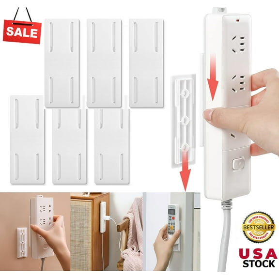 6Pcs Desktop Socket Fixer Plug-in Surge Protector Holder Desktop Mobile Self-Adhesive Punch-Free Socket Holder for Kitchen Home Office Cable Management
