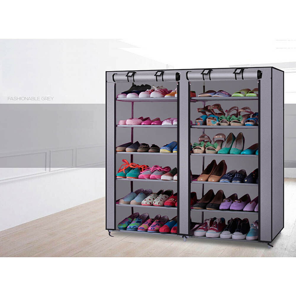 6 Tiers Shoe Rack Organizer Shoe Shelf Storage Closet Cabinet with Cover 2 Lines 