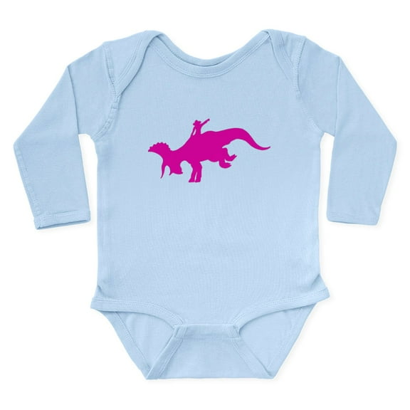 CafePress - Bucking_Triceratops_Pink Body Suit - Long Sleeve Cotton Baby Bodysuit