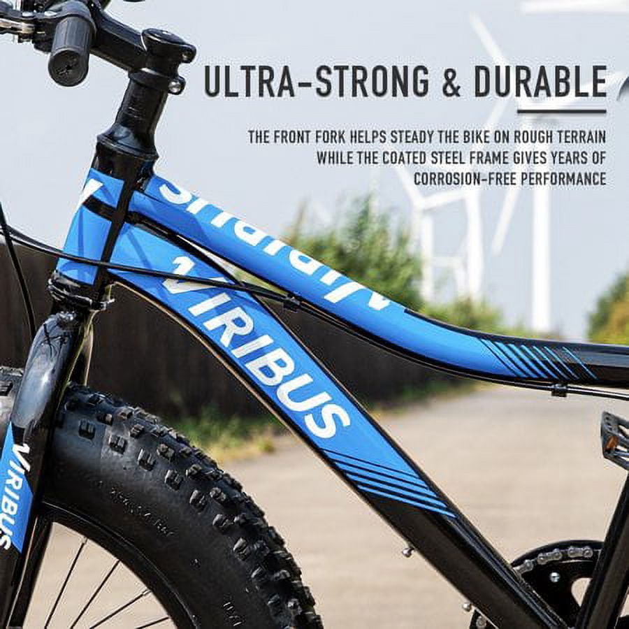 Viribus Fat Tire Mountain Bike 20 In. 7-Speed with Dual Disc Brakes for Kid's, Blue