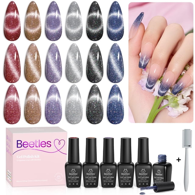 Set de esmaltes de uñas Beetles Cat Eye Gel 6 colores con purpurina