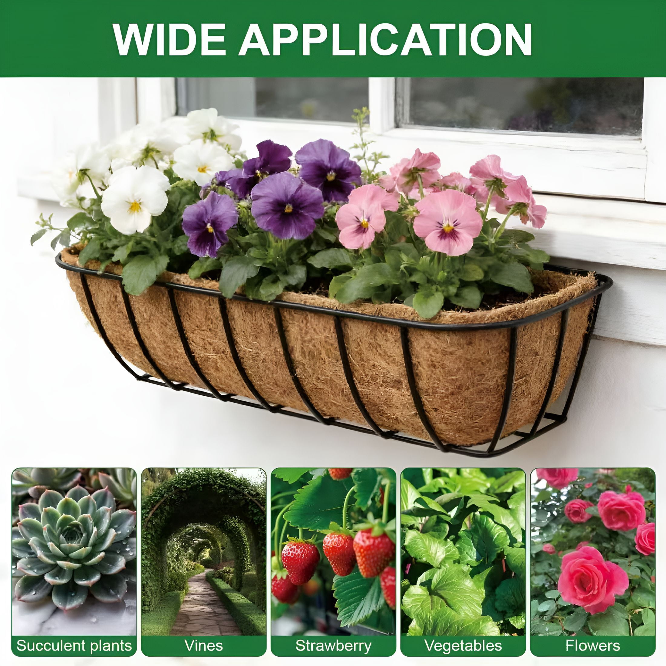 AUQ 2-Pack 24 Inch Coco Liners for Planters-Trough Coco Liner for Window Box,Fence Flower Baskets | Liners for Hanging Baskets,Planter Box Liner,24 Inch Coconut Liners for Planters