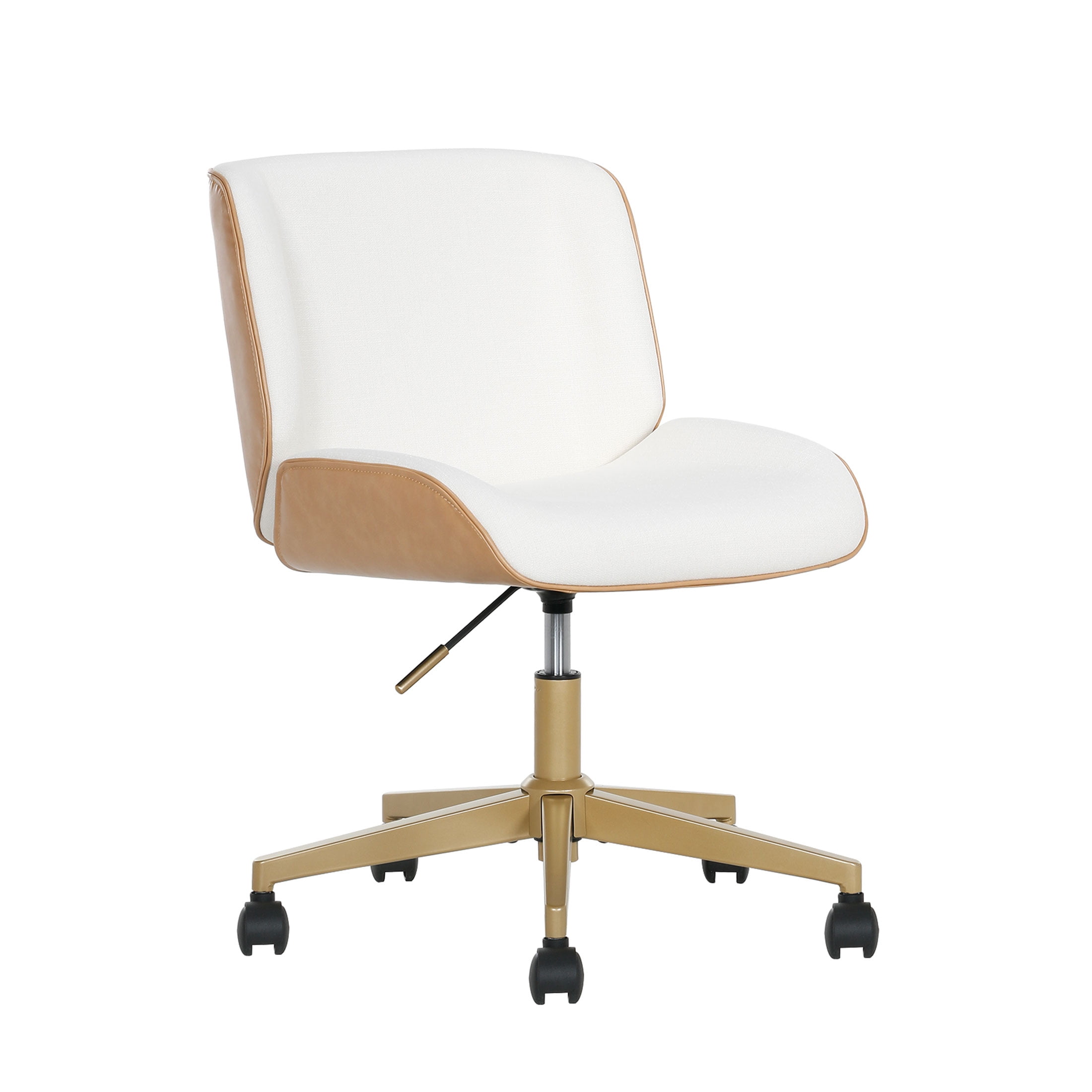 Mainstays Daphne Office Chair, White Fabric with Camel Faux Leather