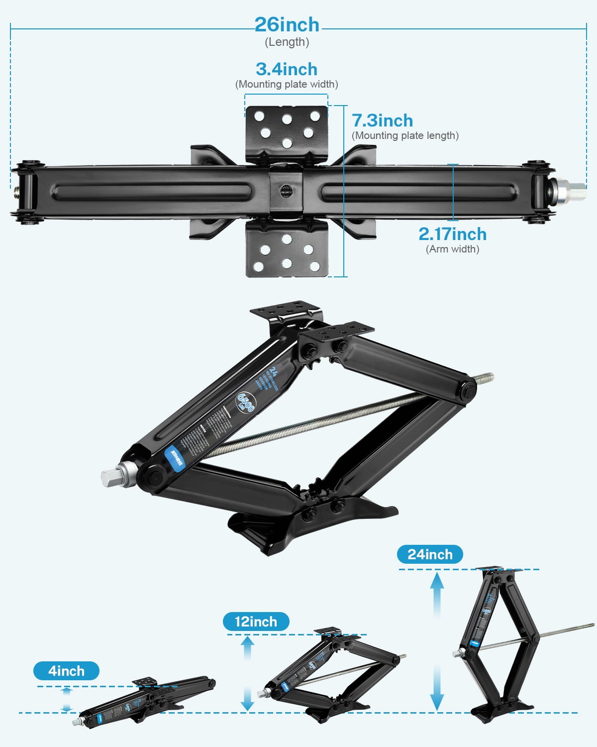 Kohree 24 in Camper RV Trailer Stabilizer Leveling Scissor Jacks with Handle and Drill Socket, 6500 lbs, Set of 2