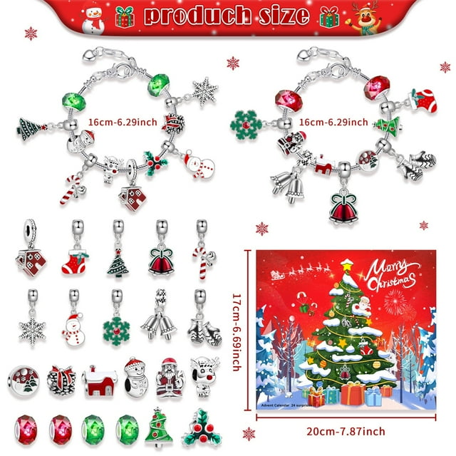 Calendario de llegada de Navidad cuenta atrás de Navidad 24 hoyos calendario de llegada de Navidad sorpresa joyería Caja ciega Navidad DIY combinación creativa pulsera de Navidad