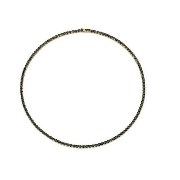 Black Spinel Round Tennis Necklace,Yellow Gold Black Spinel Tennis Necklace,Black Color Necklace,Silver Crystal Dainty Necklace For Her