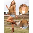 thumbnail image 2 of DARING DIVA Women's Fringe Open Front Faux Suede Tassel Vest Top Cardigan M Brown, 2 of 6