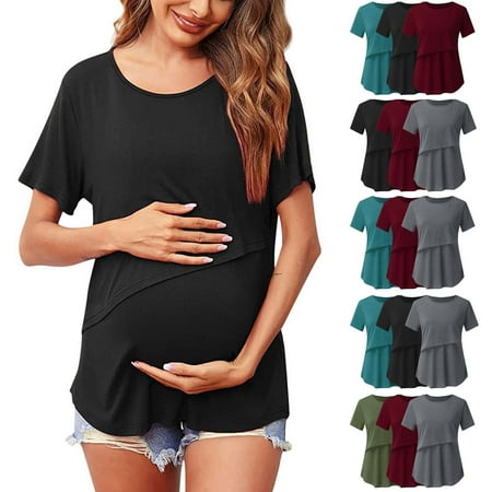 

Tejiojio Maternity/Labor/Nursing Clothing Clearance Pregnant Womans Womens Solid Color Round Neck Short Sleeve Round Neck Breastfeeding Blouse