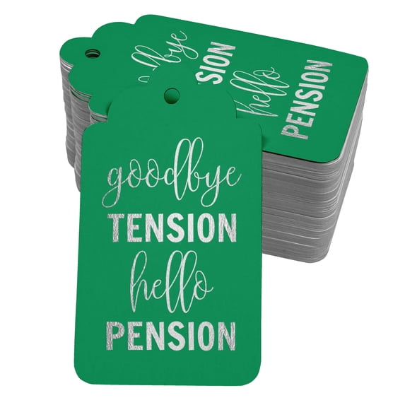 Inkdotpot Pack Of 50 Real Silver Foil Paper Tags Good Bye Tension Hello Pension Retirement Favor Hang Tags
